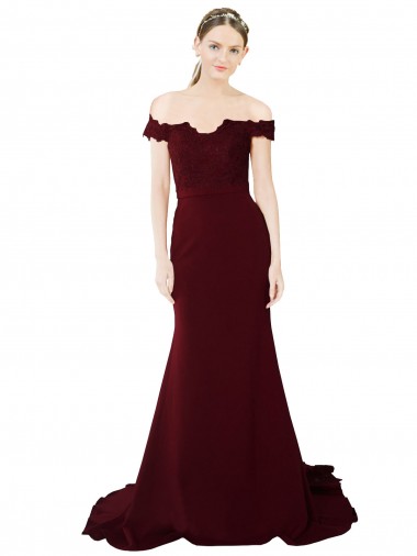 Sleeveless Sweetheart Stretch Crepe & Lace Burgundy Gold Sweep Train Formal Evening Gown / Prom Dress / Bridesmaid Dress Bath