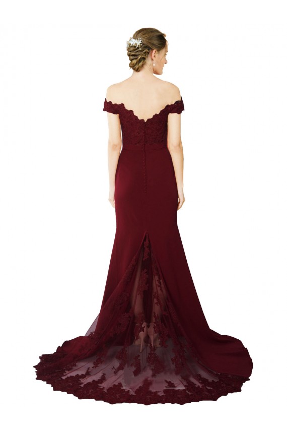 Sleeveless Sweetheart Stretch Crepe & Lace Burgundy Gold Sweep Train Formal Evening Gown / Prom Dress / Bridesmaid Dress Bath