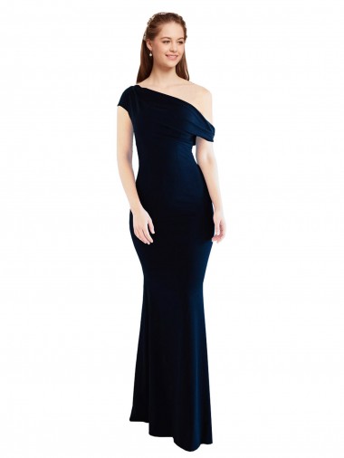 Sleeveless One Shoulder Stretch Crepe Dark Navy Long Formal Evening Gown / Prom Dress / Bridesmaid Dress Bath