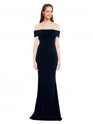 Sleeveless Off the Shoulder Stretch Crepe Dark Navy Long Formal Dress / Bridesmaid Dress Bath