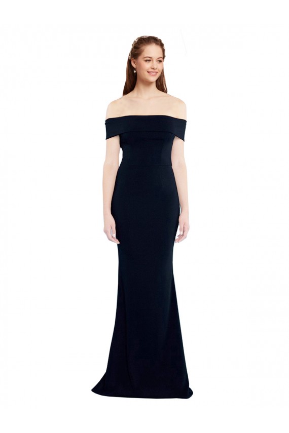 Sleeveless Off the Shoulder Stretch Crepe Dark Navy Long Formal Dress / Bridesmaid Dress Bath