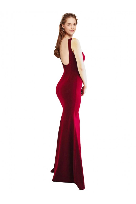 Sleeveless Square Neck Stretch Crepe Burgundy Long Formal Evening Gown / Prom Dress / Bridesmaid Dress Bath