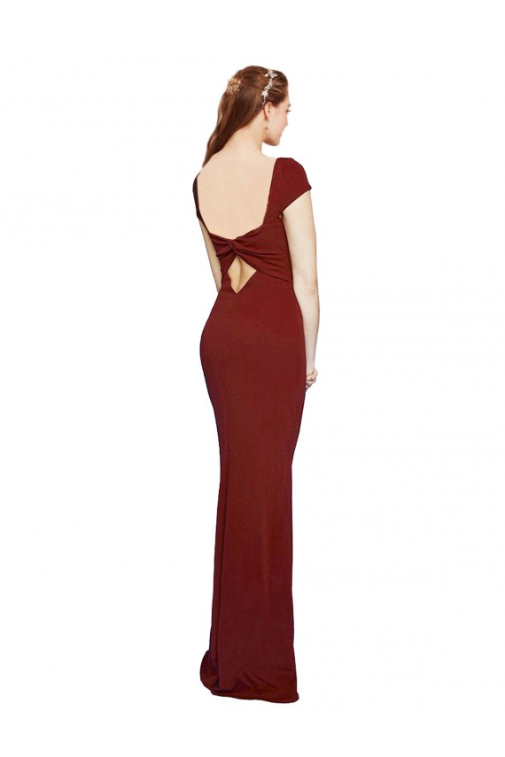 Cap Sleeves Round Neck Stretch Crepe Burgundy Long Formal Evening Gown / Prom Dress / Bridesmaid Dress Bath