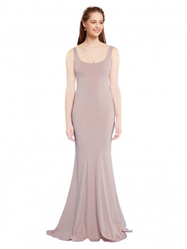Cap Sleeves Scoop Neck Stretch Crepe Dusty Pink Long Formal Evening Gown / Prom Dress / Bridesmaid Dress Bath