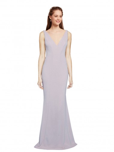 Sleeveless V-Neck Stretch Crepe Arctic Lilac Long Formal Evening Gown / Prom Dress / Bridesmaid Dress Bath