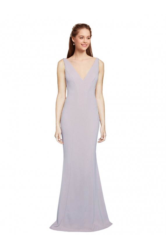 Sleeveless V-Neck Stretch Crepe Arctic Lilac Long Formal Evening Gown / Prom Dress / Bridesmaid Dress Bath