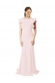 Ruffle Sleeves Jewel Neck Stretch Crepe Pink Sweep Train Black Tie Prom Dress / Bridesmaid Dress Bath