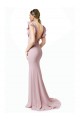 Ruffle Sleeves Jewel Neck Stretch Crepe Pink Sweep Train Black Tie Prom Dress / Bridesmaid Dress Bath