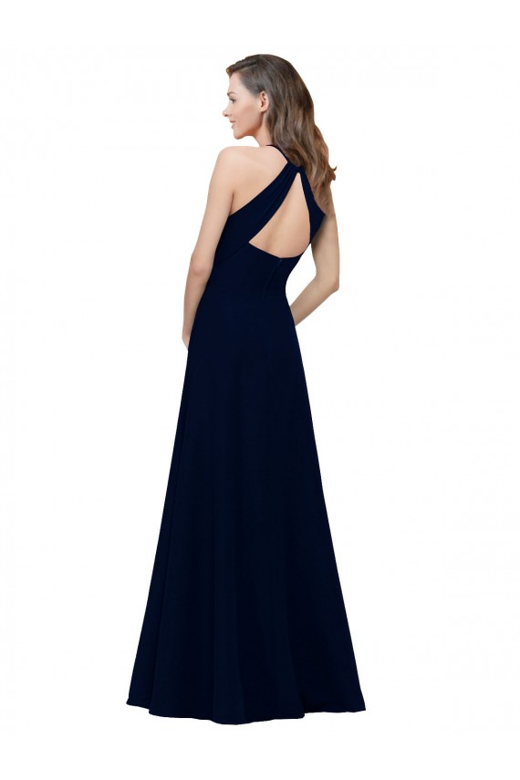 Sleeveless High Neck Stretch Crepe Dusty Pink A-Line Long Prom Dress / Bridesmaid Dress Bath