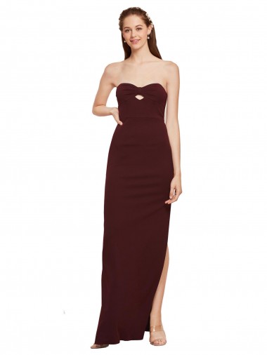 Sleeveless Strapless Stretch Crepe Burgundy Gold Long Formal Evening Gown / Prom Dress / Bridesmaid Dress Bath