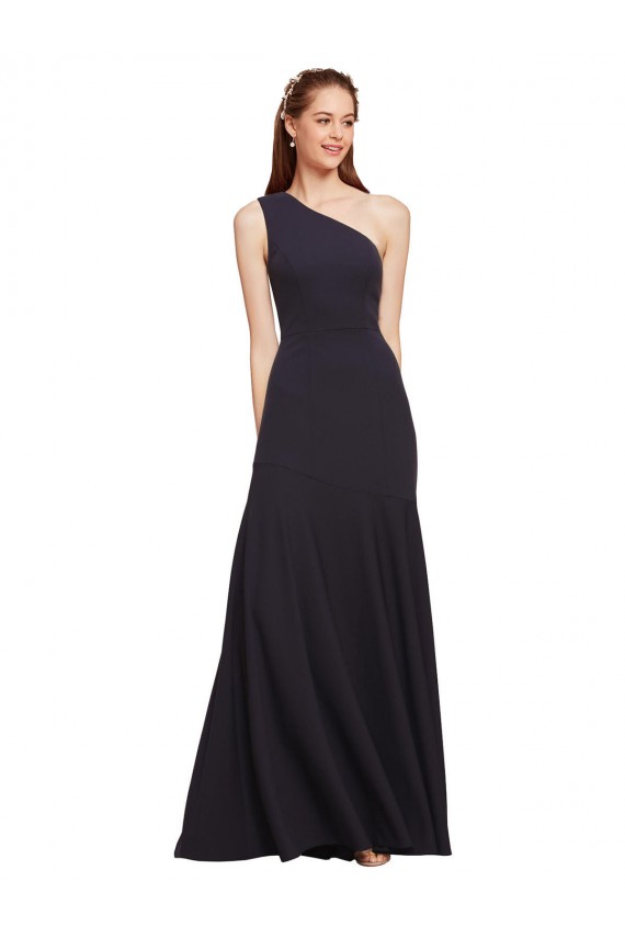 Sleeveless One Shoulder Stretch Crepe Dark Navy A-Line Long Formal Evening Gown / Prom Dress / Bridesmaid Dress Bath