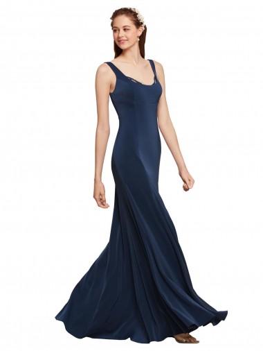 Sleeveless Round Neck Stretch Crepe Dark Navy Long Prom Dress / Bridesmaid Dress Bath