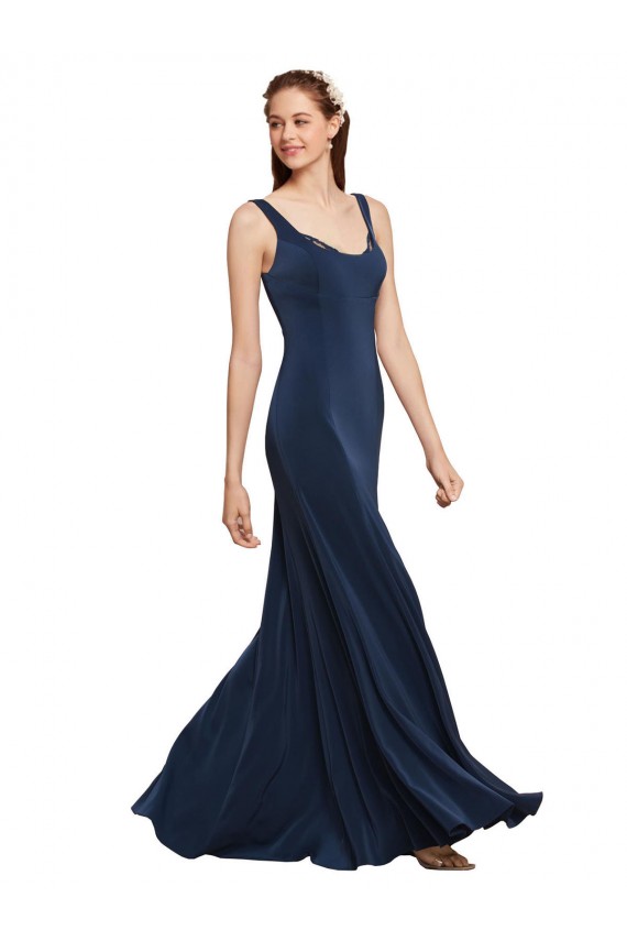 Sleeveless Round Neck Stretch Crepe Dark Navy Long Prom Dress / Bridesmaid Dress Bath
