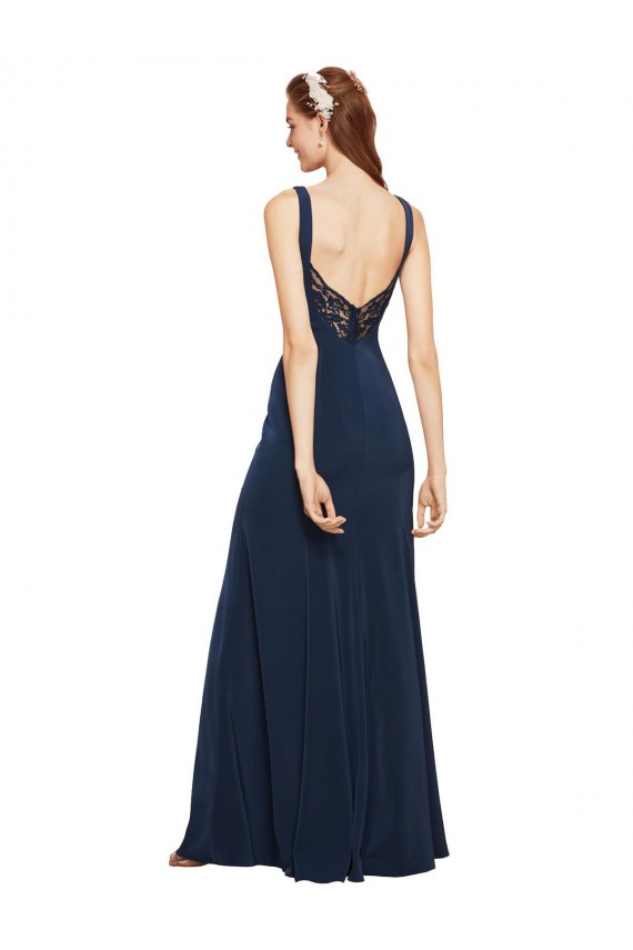 Sleeveless Round Neck Stretch Crepe Dark Navy Long Prom Dress / Bridesmaid Dress Bath