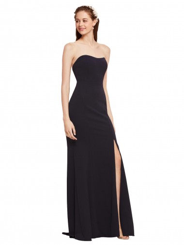 Sleeveless Strapless Stretch Crepe Dark Navy Long Formal Evening Gown / Prom Dress / Bridesmaid Dress Bath