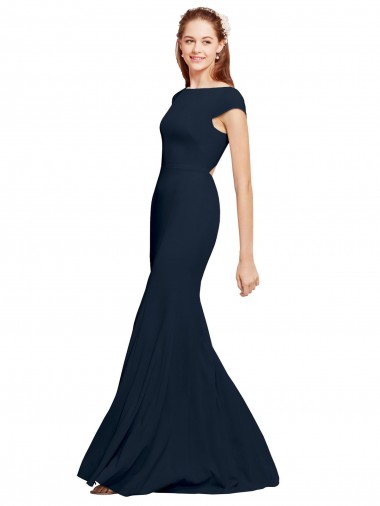 Sleeveless Boat Neck Stretch Crepe Dark Navy Long Formal Evening Gown / Prom Dress / Bridesmaid Dress Bath