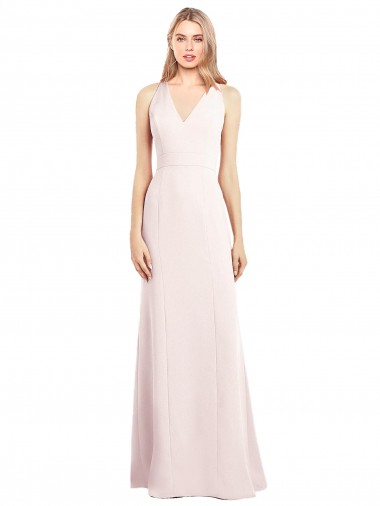Sleeveless V-Neck Stretch Crepe Pink Long Semi Formal Evening Dress / Prom Dress / Bridesmaid Dress Bath