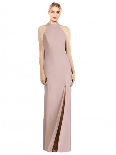 Sleeveless Halter Neck Stretch Crepe Dusty Pink Long Semi Formal Evening Dress / Bridesmaid Dress Bath