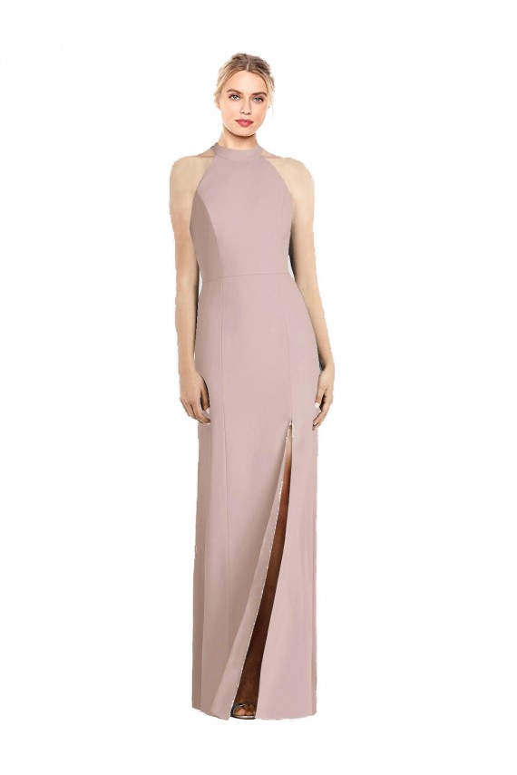Sleeveless Halter Neck Stretch Crepe Dusty Pink Long Semi Formal Evening Dress / Bridesmaid Dress Bath