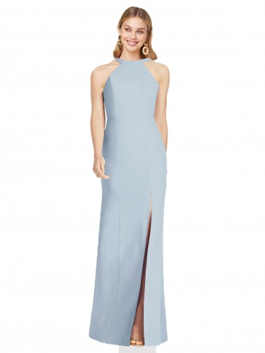 Sleeveless High Neck Stretch Crepe Light Sky Blue Long Formal Evening Gown / Bridesmaid Dress Bath