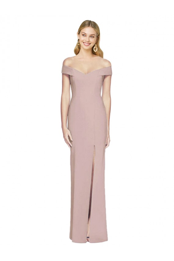 Sleeveless Off the Shoulder Stretch Crepe Dusty Pink Long Semi Formal Evening Dress / Prom Dress / Bridesmaid Dress Bath