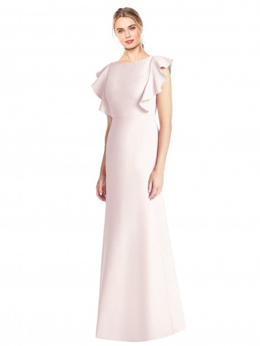 Cap Sleeves Bateau Neck Stretch Crepe Pink Long Formal Dress / Bridesmaid Dress Bath