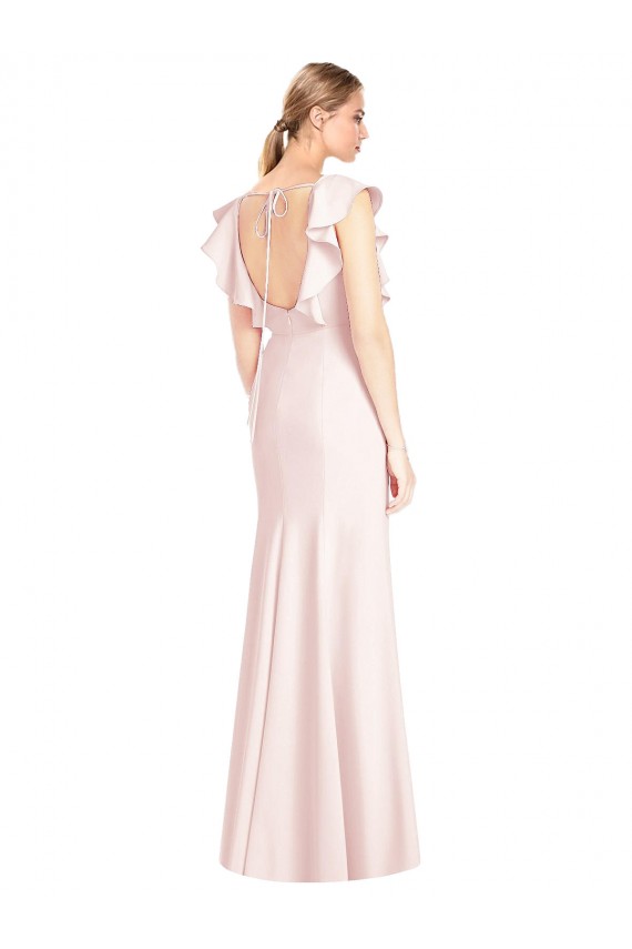 Cap Sleeves Bateau Neck Stretch Crepe Pink Long Formal Dress / Bridesmaid Dress Bath
