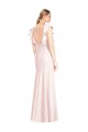 Cap Sleeves Bateau Neck Stretch Crepe Pink Long Formal Dress / Bridesmaid Dress Bath