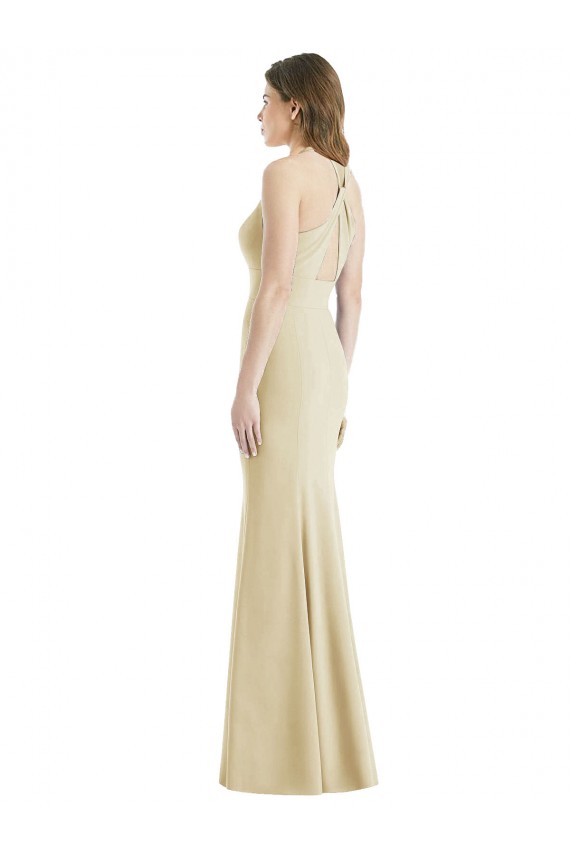 Sleeveless Bateau Neck Stretch Crepe Champagne Long Semi Formal Evening Dress / Prom Dress / Bridesmaid Dress Bath