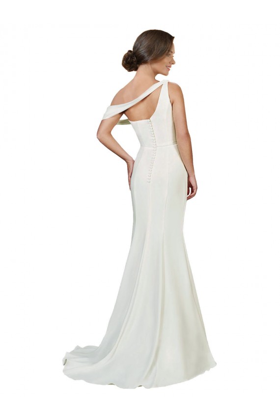 Sleeveless One Shoulder Stretch Crepe Ivory Sweep Train Formal Evening Gown / Prom Dress / Bridesmaid Dress Bath