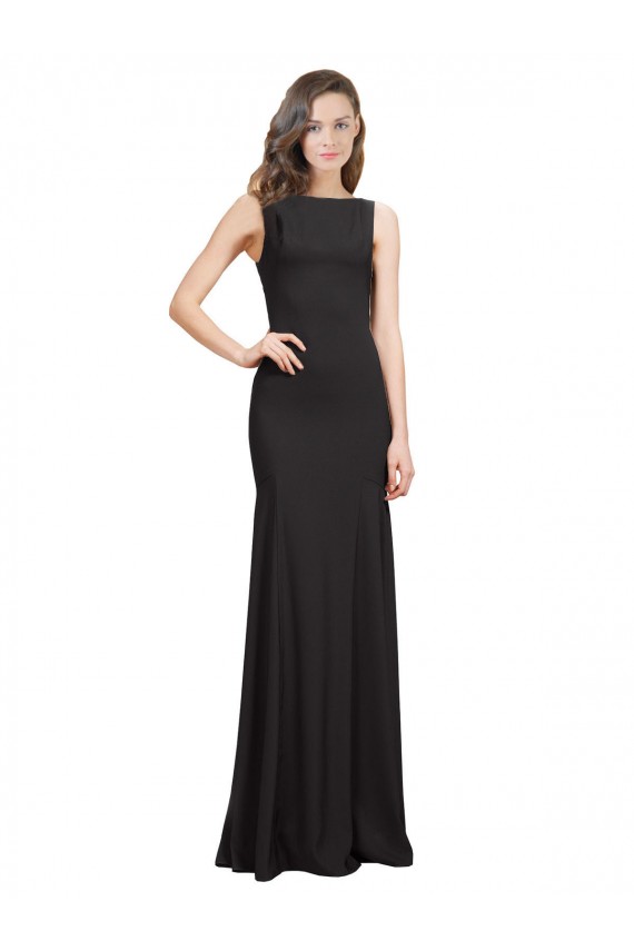 Sleeveless Bateau Neck Stretch Crepe Black Long Prom Dress / Bridesmaid Dress Bath