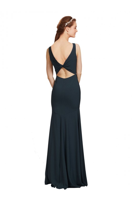 Sleeveless Bateau Neck Stretch Crepe Black Long Prom Dress / Bridesmaid Dress Bath