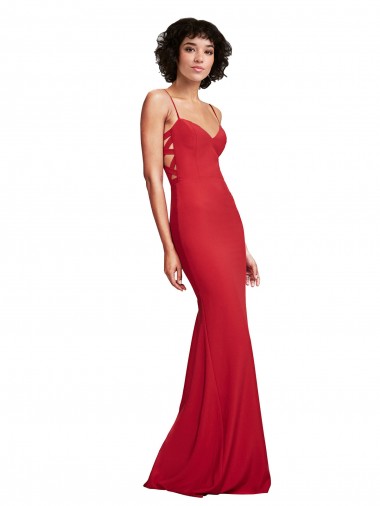 Sleeveless Spaghetti Straps Stretch Crepe Red Long Bridesmaid Dress / Evening Dress Bath