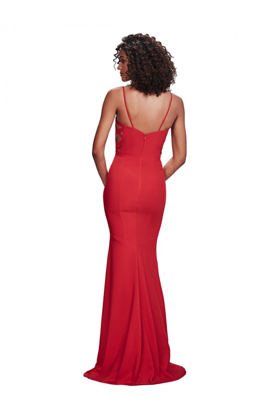 Sleeveless Spaghetti Straps Stretch Crepe Red Long Bridesmaid Dress / Evening Dress Bath