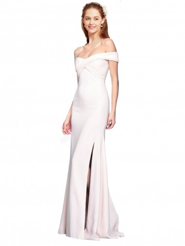 Sleeveless Off the Shoulder Stretch Crepe White Long Formal Dress / Bridesmaid Dress Bath