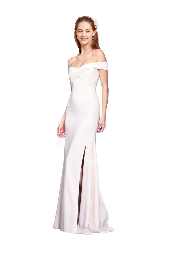 Sleeveless Off the Shoulder Stretch Crepe White Long Formal Dress / Bridesmaid Dress Bath
