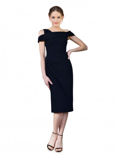 Sleeveless Off the Shoulder Stretch Crepe Dark Navy Cocktail Length Formal Evening Gown / Prom Dress / Bridesmaid Dress Bath