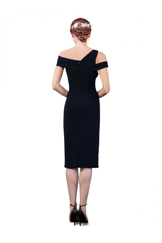 Sleeveless Off the Shoulder Stretch Crepe Dark Navy Cocktail Length Formal Evening Gown / Prom Dress / Bridesmaid Dress Bath