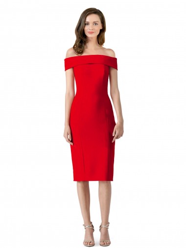 Sleeveless Off the Shoulder Stretch Crepe Red Cocktail Length Formal Evening Gown / Prom Dress / Bridesmaid Dress Bath