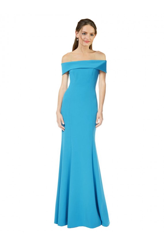 Sleeveless Off the Shoulder Stretch Crepe Peacock Blue Long Formal Dress / Bridesmaid Dress Bath