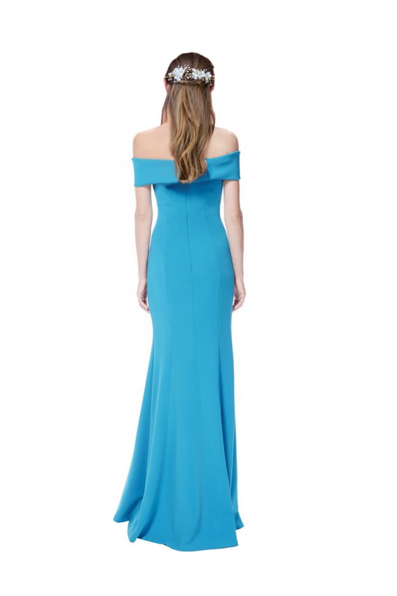 Sleeveless Off the Shoulder Stretch Crepe Peacock Blue Long Formal Dress / Bridesmaid Dress Bath
