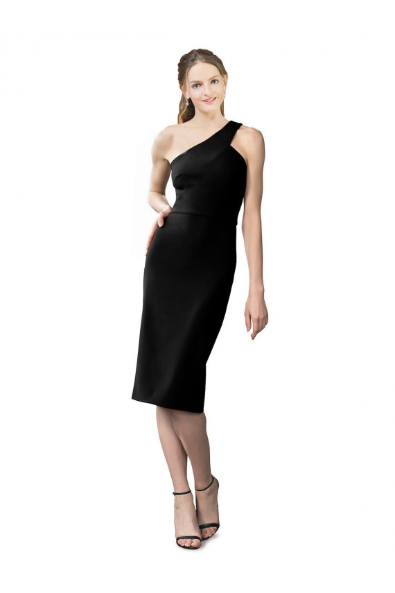 Sleeveless One Shoulder Stretch Crepe Black Cocktail Length Formal Evening Gown / Prom Dress / Bridesmaid Dress Bath
