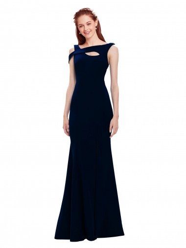 Sleeveless Off the Shoulder Stretch Crepe Dark Navy Long Formal Evening Gown / Prom Dress / Bridesmaid Dress Bath