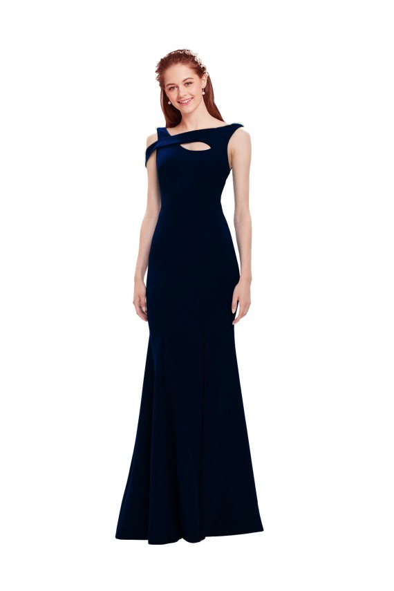 Sleeveless Off the Shoulder Stretch Crepe Dark Navy Long Formal Evening Gown / Prom Dress / Bridesmaid Dress Bath