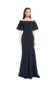 Short Sleeves Off the Shoulder Stretch Crepe Dark Navy Long Bridesmaid Dress / Formal Dress Bath