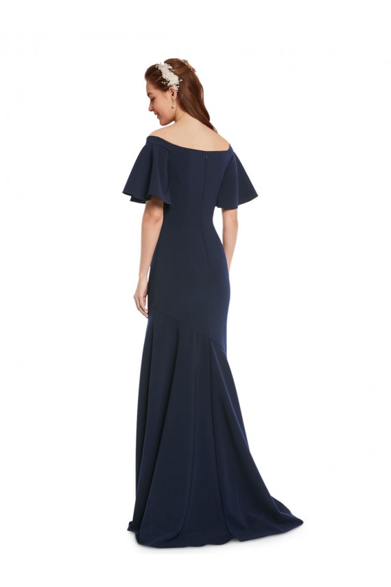 Short Sleeves Off the Shoulder Stretch Crepe Dark Navy Long Bridesmaid Dress / Formal Dress Bath