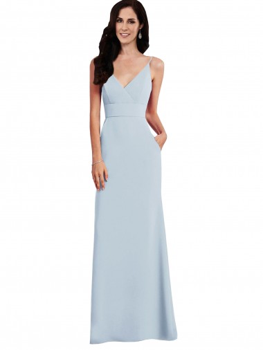 Sleeveless V-Neck Stretch Crepe Light Sky Blue Long Formal Dress / Bridesmaid Dress Bath