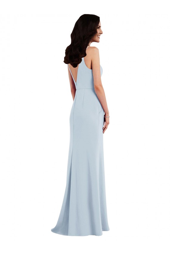 Sleeveless V-Neck Stretch Crepe Light Sky Blue Long Formal Dress / Bridesmaid Dress Bath