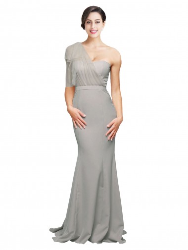 Sleeveless Sweetheart Stretch Crepe & Tulle Oyster Silver Sweep Train Formal Evening Gown / Prom Dress / Bridesmaid Dress Bath