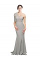 Sleeveless Sweetheart Stretch Crepe & Tulle Oyster Silver Sweep Train Formal Evening Gown / Prom Dress / Bridesmaid Dress Bath